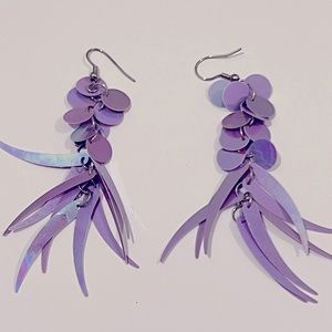 Purple shimmer plastic drop earrings - perfect for evening.  Vintage 2000s
